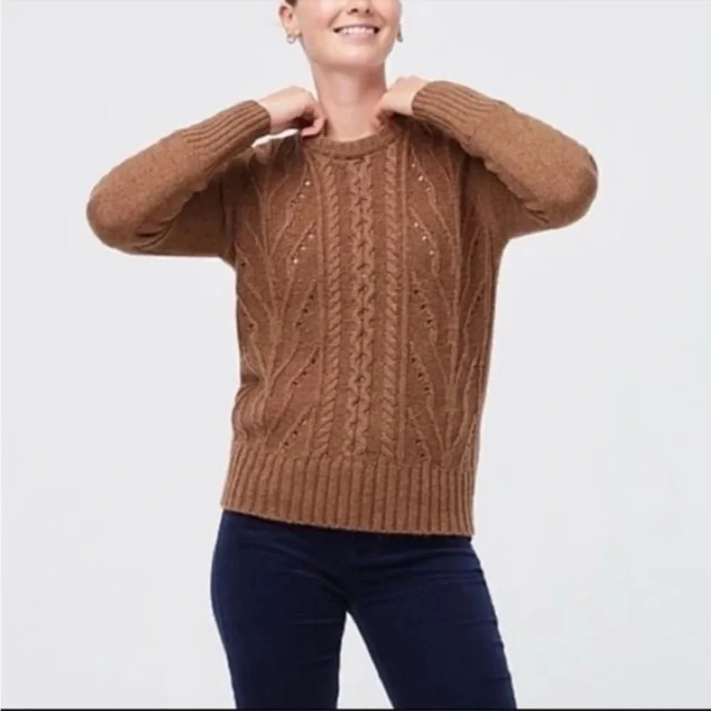 J. Crew Women's Cable Knit Lambs Wool Blend Brown Sweater
